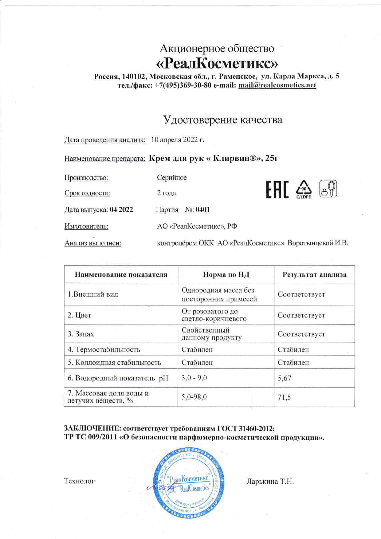 Паспорт №0420220401